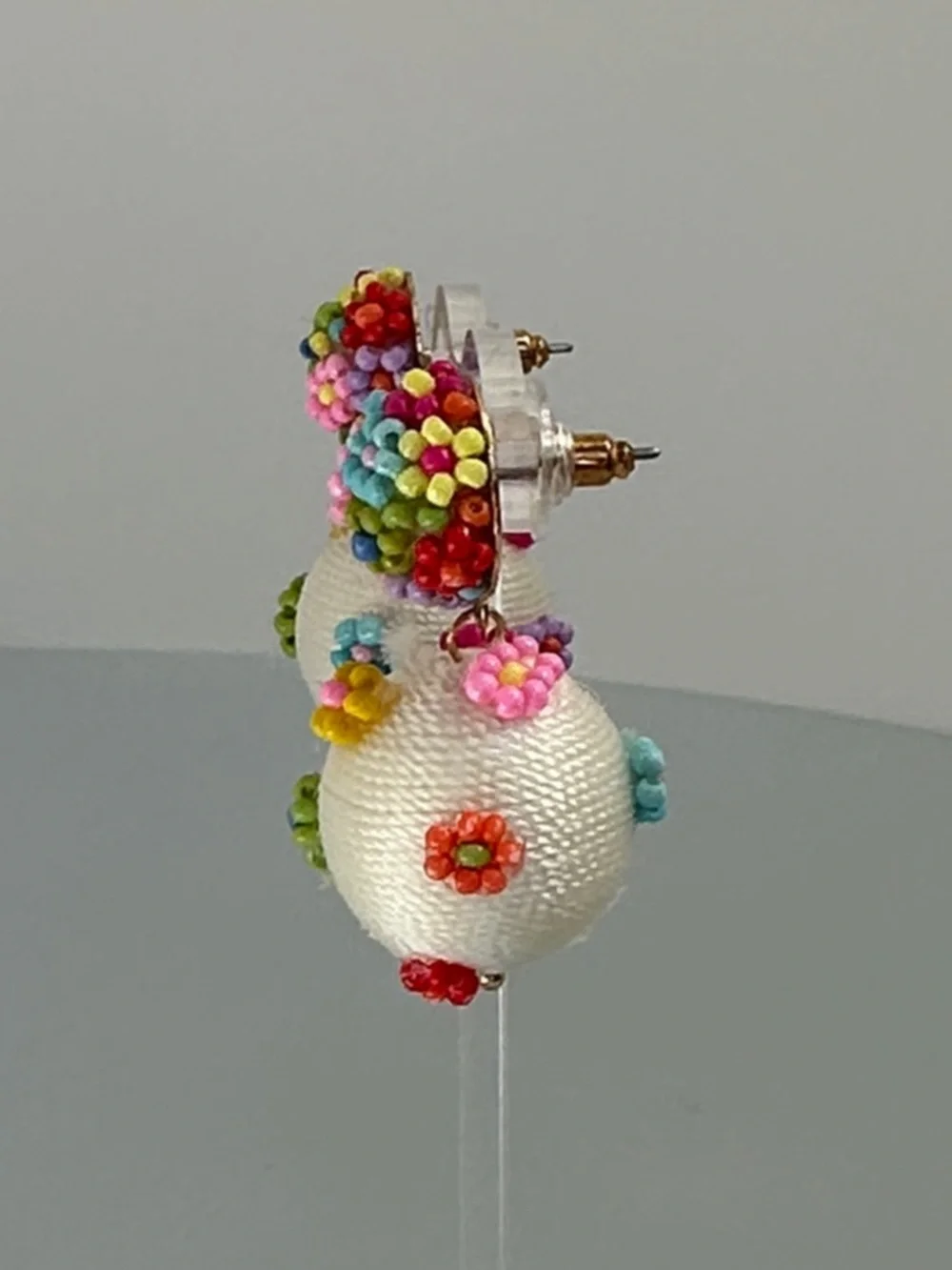 Colorful White Beaded Floral Drop Earrings